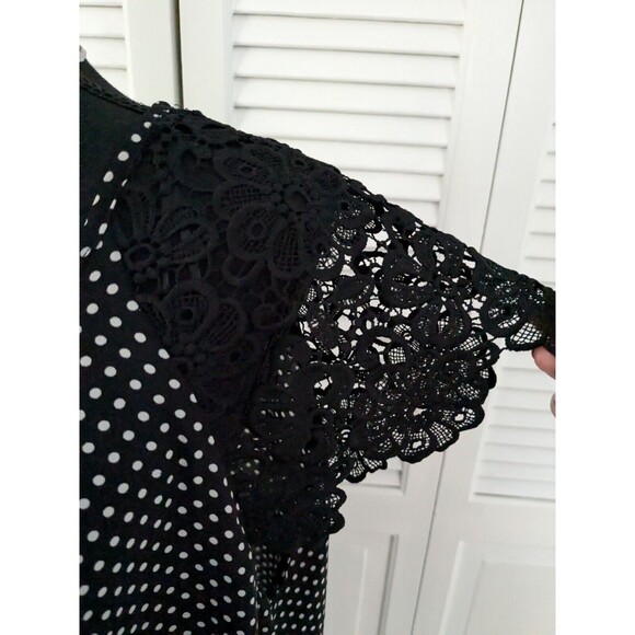 Philosophy Top Womens Sz 1X Black Polka dot Chiffon Lace Cap Slv Cocktail Blouse - Picture 4 of 10